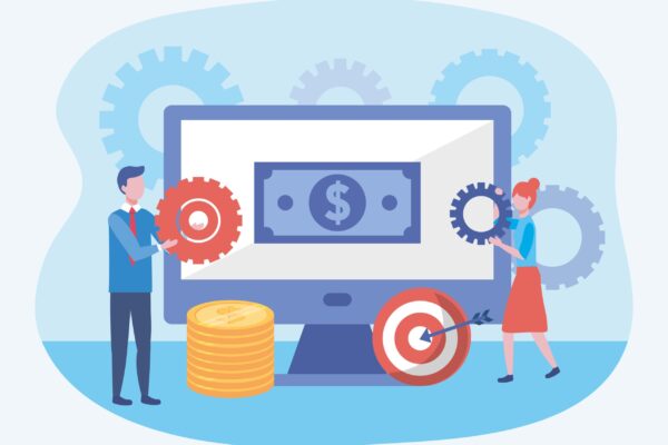 working site illustration with cogs and money