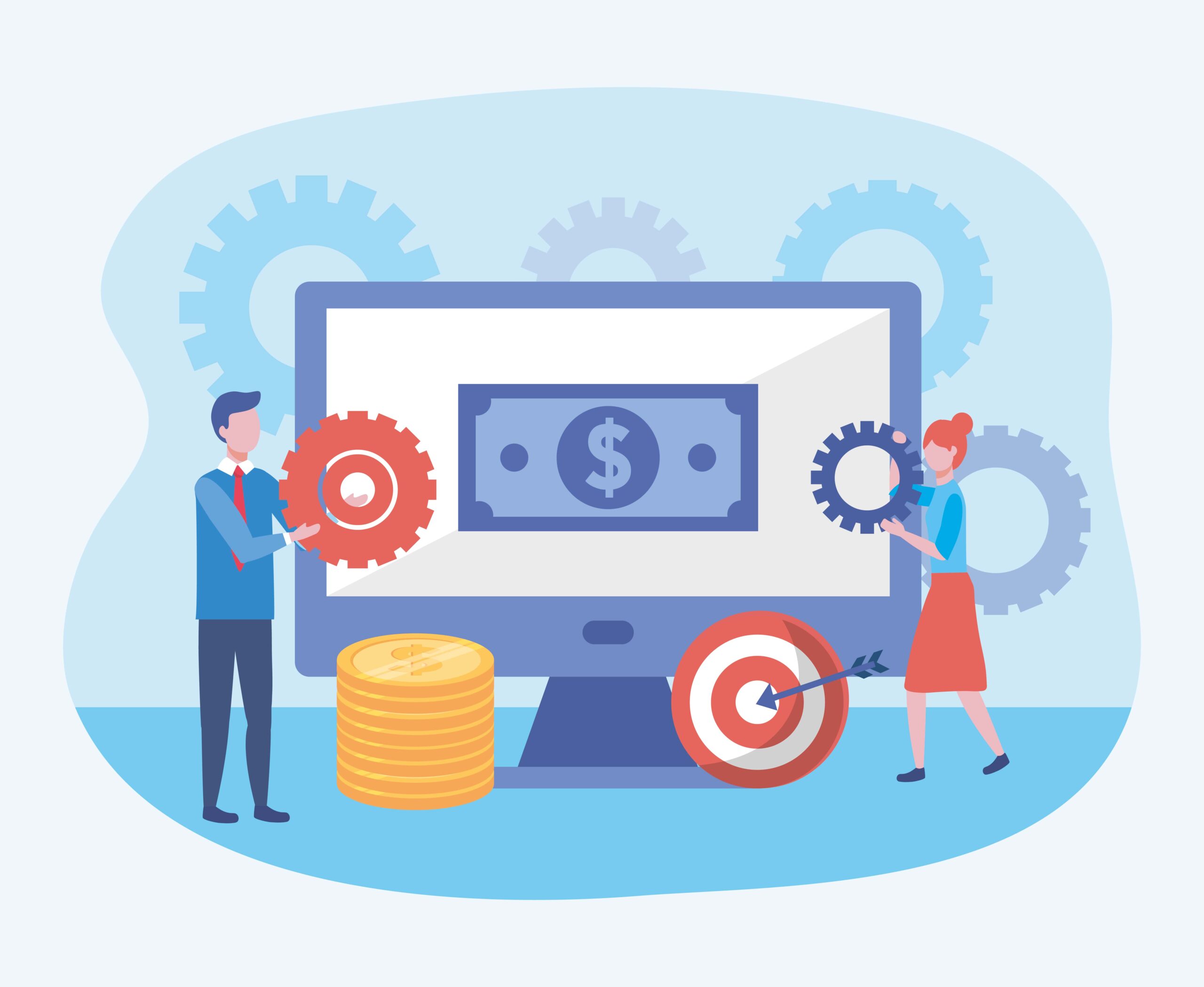 working site illustration with cogs and money