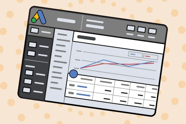 Illustrated Google Ads Screen Display on yellow background