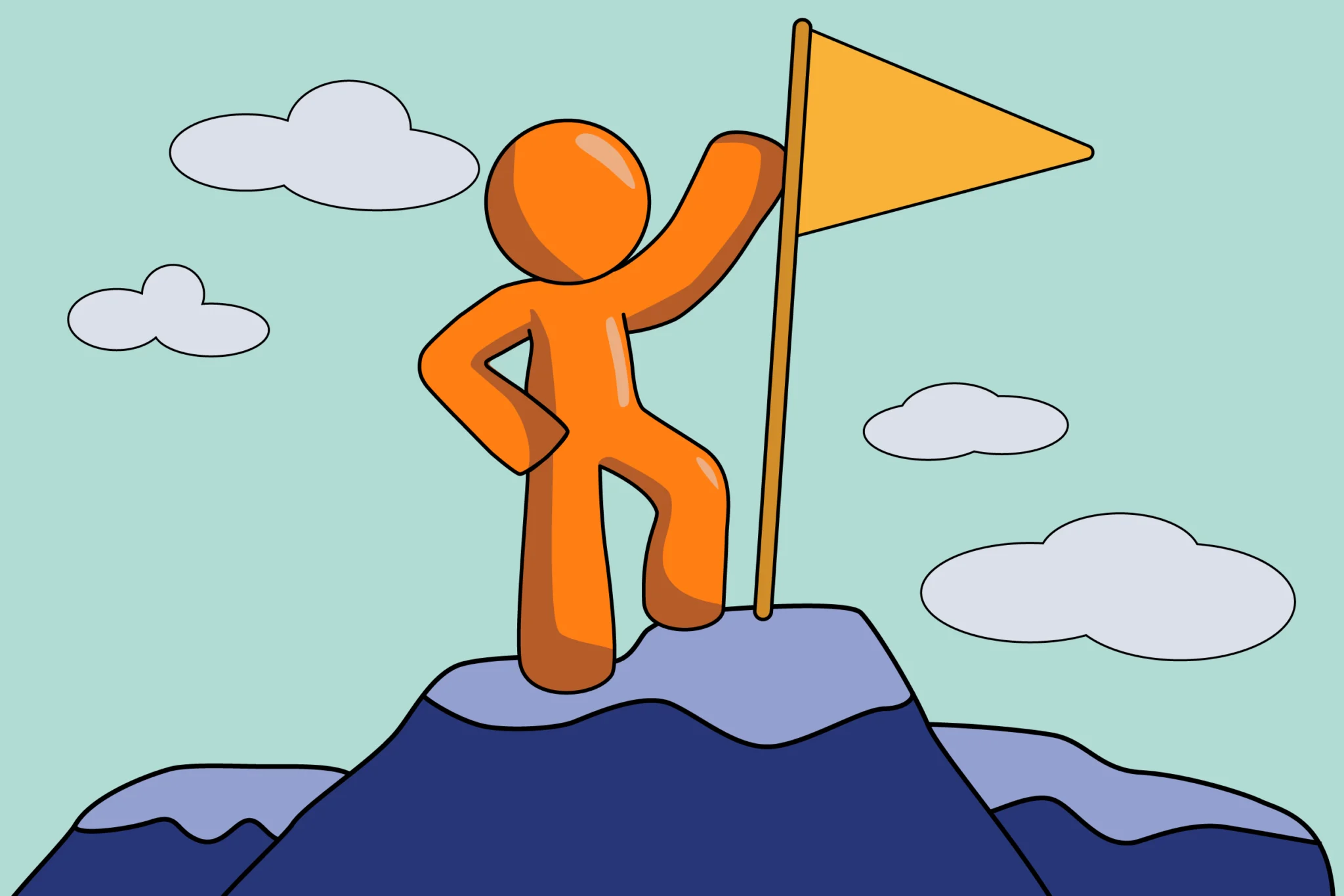 Orange Fanatically digital guy standing onto of a mountain with a flag