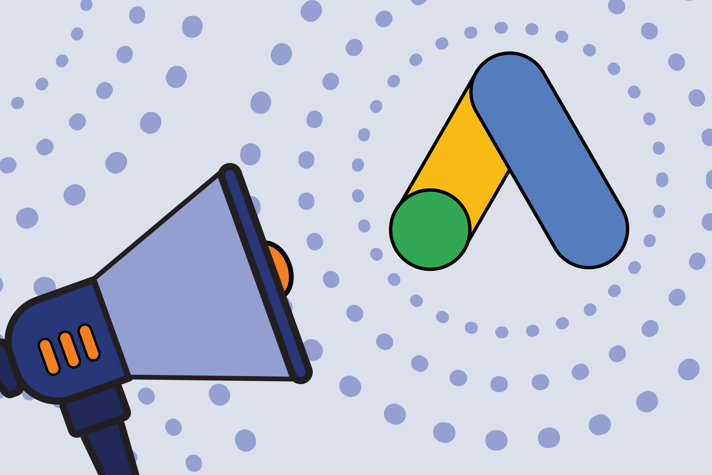 megaphone pointing up towards a Google ads logo