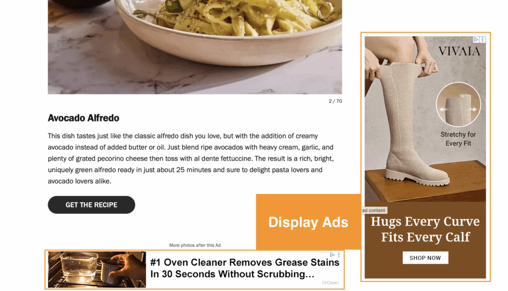 Two examples of display ads on a recipe blog.