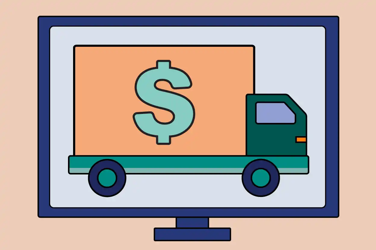 Moving Truck with money symbol on a computer screen